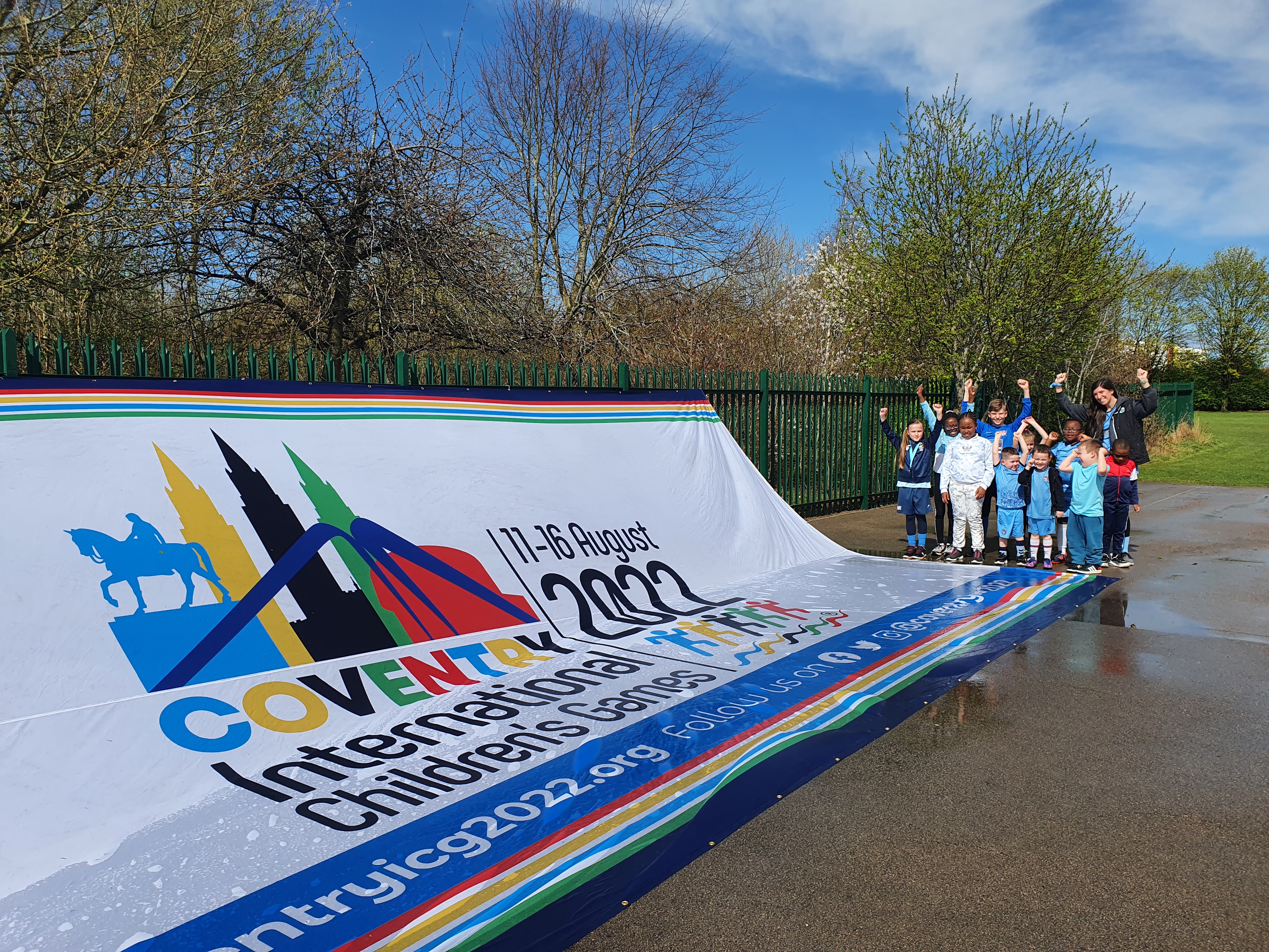 Flag with St Pat's students